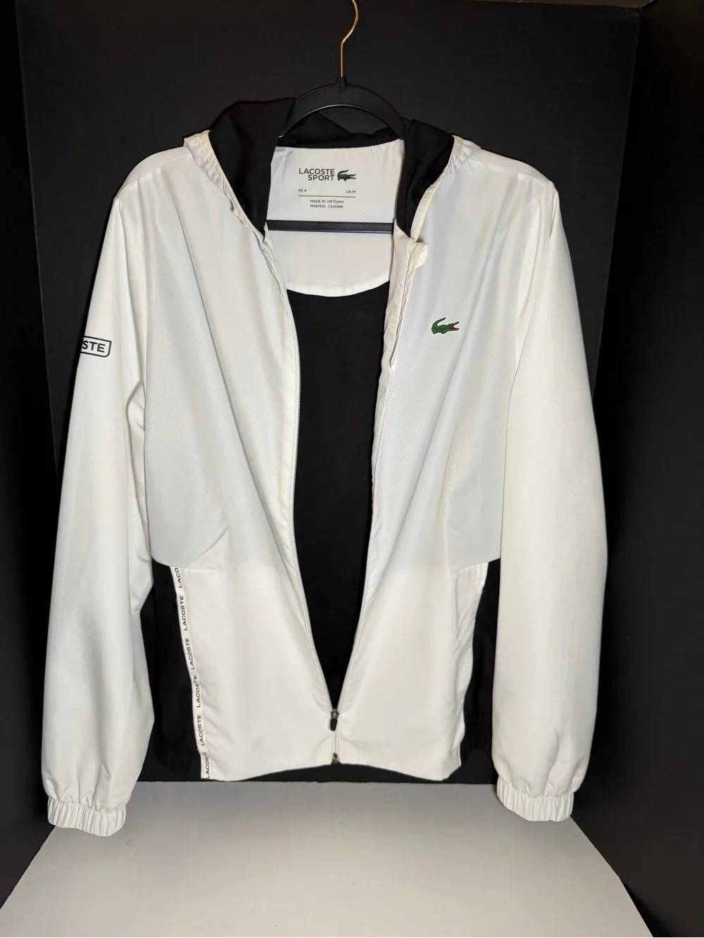 Lacoste Sport Black and White Athletic Hooded Jacket
